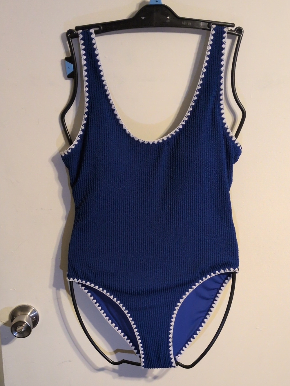 Betsey Johnson Blue One-Piece Swimsuit with White Trim